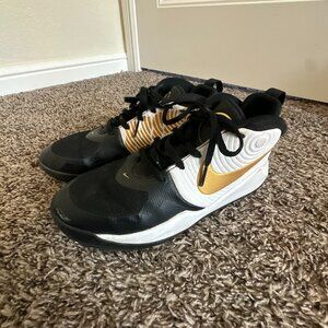 Nike Girls' Basketball Shoes – Black, White, and Gold – Size 5Y